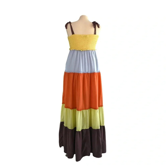 Davi & Dani || Color Block Sherbet Colors Maxi Dress Small - Picture 3 of 6